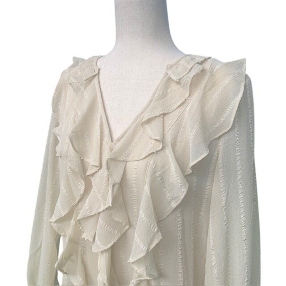 Pearl‎ Embellished Ruffle Blouse XS French Girl Romantic Feminine Boho Chic Top